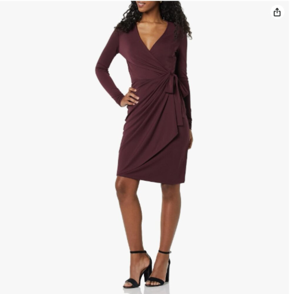 NWT Amazon Essentials Women's Long Sleeve Classic Wrap Dress SIZE S Burgundy